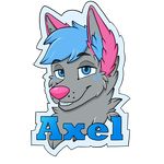  axel badge canine grin male mammal smile snootbooper wolf 