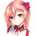  close-up closed_mouth eyebrows_visible_through_hair face farcher girls_frontline hair_ribbon hexagram looking_at_viewer negev_(girls_frontline) pink_hair red_eyes red_ribbon ribbon shirt short_hair smile solo star_of_david white_background 