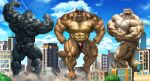 2024 abs anthro back_muscles barefoot black_clothing black_hat black_headwear black_thong black_underwear blue_sky bodily_fluids brown_body brown_eyes brown_fur butt canid canine canis city cityscape clothed clothing cloud cougar cropped_ears day debris deltoids destroyed_building destruction domestic_dog drooling echin feet felid feline flexing flexing_bicep flexing_both_biceps forearm_muscles fur german_shepherd green_eyes group hat headgear headwear herding_dog hi_res looking_at_viewer looking_back looking_back_at_viewer macro macro_anthro male mammal obliques outside pastoral_dog pecs pete_(bahamut6sic6) pit_bull pose quads saliva saliva_string sky stan_(bahamut6sic6) stan_melgar tail tailless tan_body tan_fur thong thong_only topless trapezius trio underwear underwear_only vein veiny_muscles