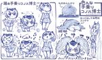  &gt;_&lt; =_= beamed_eighth_notes blue blush buttons closed_eyes coat commentary_request eighth_note eyebrows_visible_through_hair flapping fur_collar head_wings highres kemono_friends leaning_forward long_sleeves lying monochrome montage multicolored_hair multiple_views musical_note northern_white-faced_owl_(kemono_friends) on_stomach open_mouth quarter_note sakino_shingetsu shoes short_hair sleeping spread_wings standing tail tiptoes towel translation_request zzz 