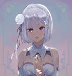  alternate_hairstyle dress emilia_(re:zero) flower short_hair violet_eyes white_hair 