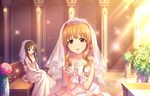  artist_request bangs bare_shoulders blush bow bridal_veil brown_hair church collarbone curly_hair dress earrings eyelashes flower frills gloves hair_ornament hands_together himekawa_yuki idolmaster idolmaster_cinderella_girls idolmaster_cinderella_girls_starlight_stage indoors jewelry looking_at_viewer moroboshi_kirari multiple_girls necklace official_art open_mouth orange_hair parted_lips plant rose sitting sleeveless sleeveless_dress smile star star_hair_ornament strapless strapless_dress tiara tied_hair veil wedding_dress 