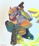 2026 abs absurd_res alternate_version_at_source anthro artist_name athletic athletic_anthro athletic_male biped black_nose bottomwear canid canine clothed clothing colored digital_drawing_(artwork) digital_media_(artwork) dual_wielding english_text eyebrows facial_tuft fingerless_gloves fox fox_mccloud gloves green_bottomwear green_clothing green_eyes green_pants green_smoke green_visor gun hair handwear hi_res holding_gun holding_object holding_ranged_weapon holding_weapon inner_ear_fluff jacket kerchief male mammal navel neck_tuft neckerchief neckwear nintendo open_clothing open_jacket open_topwear orange_body pants pecs ranged_weapon red_kerchief ritsukaxan signature simple_background smoke solo star_fox tan_body tan_eyebrows tan_hair technology text topwear tuft weapon white_clothing white_jacket white_topwear