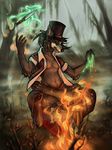  2017 anthro black_fur black_hair breasts canine clothed clothing detailed_background digital_media_(artwork) female fire fur hair kevintheradioguy magic mammal solo swamp voodoo warpaint wolf 
