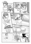  &gt;:) :3 absurdres bat_hair_ornament bra bread breast_padding breasts comic covering covering_breasts dog_(gabriel_dropout) eighth_note food gabriel_dropout greyscale hair_ornament hair_ribbon hand_on_hip highres idea kurumizawa_satanichia_mcdowell light_bulb melon_bread mizuha_(zxass0612) monochrome musical_note nervous palm-fist_tap panties pantyshot pantyshot_(standing) pleated_skirt reaching_out ribbon shirt silent_comic skirt smile solo standing theft torn_clothes torn_shirt underwear v-shaped_eyebrows 