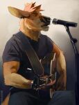 2026 absurd_res acoustic_guitar alex_(borkthunder) anthro arm_tuft artist_name borkthunder brown_body brown_fur clothed clothing digital_media_(artwork) ear_piercing elbow_tuft electronics eyebrow_piercing eyes_closed facial_piercing fur guitar guitar_strap hair hi_res kangaroo macropod male mammal marsupial microphone microphone_stand musical_instrument nose_piercing nose_ring piercing playing_guitar playing_music plucked_string_instrument ring_piercing singing sitting solo string_instrument teeth text tuft whiskers
