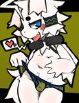  &lt;3 anthro blue_eyes blush briefs bulge canine clothing cub dinogaize dog fur male mammal navel nipples solo teasing tongue tongue_out underwear white_fur young 