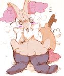  2017 ambiguous_gender blush braixen canine fox inner_ear_fluff living_plush mammal nintendo plushie pok&eacute;mon seams simple_background sitting solo stuffing sweat transformation video_games winte 