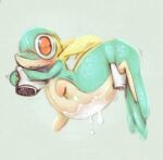 ambiguous_gender big_tail blush blush_lines bodily_fluids cum cum_drip dripping generation_5_pokemon genital_fluids hand_holding holding_another holding_up miii_cho nintendo pokemon pokemon_(species) raised_leg shaking snivy solo spread_legs spreading tail tailbutt trembling wide_crotch wide_eyed