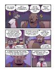 2_horns 5_panel_comic accessory anthro apron bison boss_and_employee bovid bovine brandon_(t0l0k) brown_body brown_fur clothing comic counter dialogue embarrassed english_text eye_contact eyes_closed fur grey_body grey_fur grin group happy head_horn herpestid hi_res horn ivan_(t0l0k) lagomorph leporid looking_at_another male mammal meerkat miguel_(t0l0k) multiple_scenes name_tag necktie pointing_with_thumb rabbit red_necktie shirt smile speech_bubble t0l0k tan_body tan_fur tank_top text topwear trio white_clothing white_shirt white_topwear