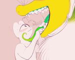 1_eye 2025 ambiguous_anthro ambiguous_gender anthro closed_smile duo elemental_creature entity_(entitycore) entitycore flora_fauna flower flower_creature fur green_gums green_insides green_tongue half-length_portrait lizard mouth_closed mouth_play nonbinary_(lore) open_mouth open_smile pink_background plant portrait reptile scalie sharp_teeth simple_background smile snaps_(entitycore) tapering_tongue teeth tongue tongue_grab tongue_play white_body white_fur yellow_face