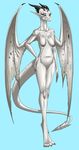  anthro blue_background blue_eyes blue_sclera breasts claws crovirus digitigrade dragon elder eyelashes female hand_on_hip horn nude old pussy simple_background smile solo wide_hips wings 