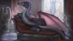 16:9 2022 2_horns 4_fingers 4_toes anus arm_fin artist_logo artist_name barbel_(anatomy) blue_eyes bodily_fluids bracelet claws clitoris countershade_feet countershade_hands countershade_neck countershade_scales countershade_tail countershade_torso countershading curling_toes detailed_background dewclaw digit_ring digital_media_(artwork) digital_painting_(artwork) digitigrade dorsal_frill dragon ear_fins ear_frill european_mythology feet female feral fin finger_claws finger_ring fingers flesh_whiskers frill_(anatomy) full-length_portrait furniture genital_fluids genitals grey_body grey_countershading grey_scales hand_on_own_crotch hand_on_own_pussy hi_res horn horn_jewelry horn_ring inside inviting jadedragoness jewelry leg_fin leg_frill logo looking_at_viewer lying membrane_(anatomy) membranous_frill membranous_wings mouth_closed multicolored_body multicolored_scales mythological_creature mythological_scalie mythology non-mammal_vulva on_side on_sofa painting_(artwork) portrait presenting presenting_vulva propatagium purple_body purple_claws purple_horn purple_scales quadruped reclining red_tongue red_vulva ridged_horn ring_(jewelry) scales scalie sculpture shaded silver_bracelet snout sofa soft_shading solo spread_legs spread_vulva spread_wings spreading statue tail tailbutt tapering_tail text toes tongue tongue_out two_tone_body two_tone_scales underpaw vaginal_fluids ventral_scales vulva wavy_horn western_dragon widescreen wing_claws wings