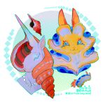 2026 abstract_background ambiguous_gender anthro aquatic aquatic_gastropod blue_eyes blue_markings blue_pupils blue_spots branchial_plume bust_portrait chest_markings circle classy closed_smile dated dotted_line duo equid equine eyelashes eyeshadow female frill_(anatomy) fur gastropod glowing glowing_markings gradient_ears gradient_hair hair hair_over_eye head_crest head_frill head_markings horn hybrid hypselodoris_festiva jewelry lagomorph leporid long_ears looking_offscreen makeup mammal markings membrane_(anatomy) mollusk mouth_closed multicolored_eyes mythological_creature mythological_equine mythology necklace neutral_expression nudibranch occipital_markings orange_ears orange_eyelashes pattern_background pink_pupils pores portrait pseudo_hair pupils rabbit red_hair sd_planb sea_slug seashell shaded shell short_hair simple_background slightly_chubby slightly_chubby_ambiguous slim_anthro slim_female slug smile soft_shading spots square striped_hair text thick_eyelashes two_tone_eyes unicorn url whisker_markings white_background white_body white_fur white_jewelry y_nose yellow_body yellow_fur yellow_markings