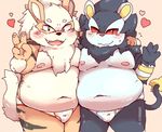  &lt;3 anthro arcanine blush briefs chest_tuft clothing luxray male male/male nintendo nipples obese open_mouth overweight pok&eacute;mon rantan_chan red_sclera standing tuft underwear v_sign video_games 