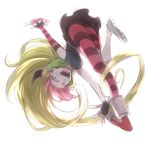  1girl ass crazy_eyes crazy_smile dementia long_hair looking_at_viewer multicolored_hair single_thighhigh skirt striped striped_legwear striped_socks thighhighs villainous 