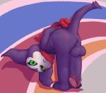 2026 ambiguous_gender anthro anus balls bandai_namco bent_over big_balls big_butt big_penis bodily_fluids butt claws clothing digimon digimon_(species) digital_media_(artwork) dripping erection fangs genital_fluids genitals gloves green_eyes hands_on_back handwear hi_res huge_balls huge_penis humanoid_genitalia humanoid_penis impmon kerchief looking_at_viewer looking_back looking_back_at_viewer male neckerchief neckwear penis penis_behind_thighs pointed_tail precum precum_drip purple_body ray_karr rear_view red_clothing red_gloves red_handwear red_kerchief red_neckerchief simple_background small_but_hung solo standing tail teeth thick_thighs toe_claws wet wet_penis white_face