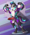 absurd_res anthro backwards_cap biceps body_worship canid canine canis flexing flexing_bicep flexing_both_biceps fullbodywolf fur genitals gooner hi_res himbofication jock knot knotted_penis male mammal muscle_worship muscular mythological_canine mythological_creature mythology penis purple_body purple_fur solo teal_body teal_eyes teal_fur werecanid werecanine werecreature werewolf wolf wolfpupsif