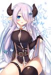  animal_ears cleavage garter granblue_fantasy horns skirt_lift thighhighs tomoo 