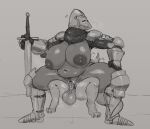 anthro areola armor big_breasts biped bodily_fluids breasts clothed clothed_sex clothing faceless_character faceless_male female genitals glistening glistening_body headgear helmet holding_melee_weapon holding_object holding_sword holding_weapon jezzlen knight larger_female lying male male/female melee_weapon navel nipples on_back on_bottom on_top overweight overweight_anthro penetration penile penile_penetration reverse_cowgirl_position scalie sex size_difference smaller_male solo_focus spread_legs spreading sweat sweaty_breasts sword thick_thighs vaginal vaginal_penetration vulva warrior weapon