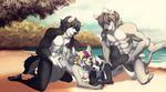  anthro beach breasts canine eyewear female foursome glasses group group_sex kneeling male male/female mammal muscular nipples nude outside seaside sex smile tanks_(artist) teil 