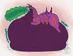 2025 artist_name belly big_belly big_butt bloated burp_cloud burping butt colored digestion_noises digital_drawing_(artwork) digital_media_(artwork) feral generation_5_pokemon green_burp_cloud hi_res horn huge_belly hyper hyper_belly immobile male markings morbidly_obese morbidly_obese_feral morbidly_obese_male neck_rolls nintendo obese obese_feral obese_male onomatopoeia orange_markings overweight overweight_feral overweight_male peonydrawls pokemon pokemon_(species) purple_body resting_on_belly rumbling_stomach scolipede simple_background sloshi solo sound_effects text thick_thighs watermark