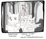 2024 :< adastra adastra_(series) ambiguous_anthro ambiguous_gender ambiguous_humanoid amicus_(adastra) anthro axel_(remember_the_flowers) black_border border canid clothed clothed_anthro clothed_male clothing confusion cooper_krager digital_drawing_(artwork) digital_media_(artwork) directional_arrow echo_project electronics english_text exclamation_point fingers forest_background front_view fur greyscale group half-length_portrait hand_on_another's_shoulder hand_on_shoulder holding_microphone holding_object hoodie humanoid line_art loken_(soulcreek) looking_at_object male male_anthro mammal maosharki microphone monochrome mouth_closed open_mouth plant pointy_ears portrait prick_ears question_mark remember_the_flowers scared socketman soulcreek speaker text thinking topwear tree