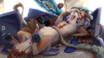 16:9 2026 abdominal_bulge anthro aroused belly big_belly blue_hair bodily_fluids bulge cum dawn_(dawn2949) dawn_(ming) desk destroyed destroyed_furniture destruction digestion digestive_fluids digital_media_(artwork) dragon duo eastern_dragon eating ejaculation eyewear facial_hair fur furniture furred_dragon furred_scalie gapping genital_fluids genitals glasses hair hi_res horn imminent_vore inside inside_mouth inside_stomach lying male mustache mythological_creature mythological_scalie mythology nude on_back open_mouth oral_vore orange_body paco_(archiepaco) paws penis predator/prey pushing scalie shock_beast17 size_difference swallowing swallowing_prey table tail vore vore_focus wearing_glasses widescreen