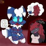 1:1 anthro arms_tied aroused aroused_smile balls bdsm bell bell_collar blue_body blue_fur blush bondage bound breasts collar corvina_(sparkydoesthings) dialogue dominant dominant_female duo english_text fantasizing female fur generation_5_pokemon generation_6_pokemon genitals green_eyes hair happy hi_res kneeling leg_markings legs_tied lucas_(sparkydoesthings) male male/female markings meowstic meowstic_(male) nintendo nipples penis pokemon pokemon_(species) red_hair scar self-harm_scars silly submissive submissive_male text thigh_markings thought_bubble uhwavdoessex vulva zoroark