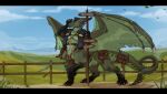 bag black_bars clothing delivery_(commerce) delivery_employee dragon herm hi_res intersex letterbox looking_at_another loulounug maleherm mythological_creature mythological_scalie mythology postal_carrier postal_delivery scalie taur topwear uniform vest viurrr