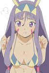  absurdres animal_ears bikini breasts cleavage commentary dark_skin donguri_suzume facial_mark fate/grand_order fate_(series) hairband highres jackal_ears long_hair looking_at_viewer nail_polish nitocris_(fate/grand_order) pout purple_eyes purple_hair solo swimsuit very_long_hair 