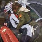 1:1 anthro areola bazelgeuse bodily_fluids breasts capcom clothed clothing cum duo elder_dragon erection female flying_wyvern genital_fluids genitals grey_body internal male male/female male_penetrating monster_hunter penetration penis scales scalie sex valstrax wings wonderin_dragon