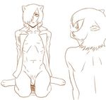  2010 animal_humanoid bottomless cat_humanoid clothed clothing feline flaccid hair hair_over_eye humanoid isaki kneeling looking_back male mammal monochrome multi_nipple multiple_poses navel nipples open_shirt paws penis pose pubes short_hair simple_background solo white_background 