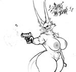  big_breasts big_butt breasts butt canine dubmare female gun huge_butt mammal nipples nude ranged_weapon sketch sligarthetiger solo thick_thighs voluptuous weapon wide_hips 