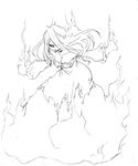  1girl camel_(dansen) elemental_(creature) female fire long_hair monochrome monster_girl original smile solo 