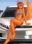  2016 anthro black_nose bra brown_fur brown_hair canine car clothed clothing female fur hair mammal outside panties sitting sky solo underwear vehicle yellow_eyes ほっぴんぐ 