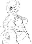  2017 abs anthro anthrofied armor breasts clothing equine female friendship_is_magic horse jrvanesbroek mammal my_little_pony pinkamena_(mlp) pinkie_pie_(mlp) pony rock scar solo under_boob 