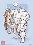  2015 abs anthro areola balls big_balls feline feral flaccid huge_balls hyper hyper_balls hyper_muscles hyper_penis lagomorph licking licking_lips mainlion male mammal musclegut muscular muscular_male nipples nude pecs penis rabbit role_reversal simple_background thick_thighs tiger tongue tongue_out vore 