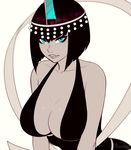  1girl black_hair blue_eyes breasts cleavage eliza_(skullgirls) large_breasts skullgirls tagme 