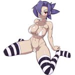  1girl abs bikini blue_hair breasts character_request cleavage eyepatch large_breasts navel skullgirls symbol-shaped_pupils tagme thighhighs thighs valentine_(skullgirls) 