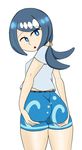  1girl ass ass_grab blue_eyes blue_hair blue_shirt freckles hairband looking_at_viewer looking_back mature milf nintendo open_mouth pokemon pokemon_(anime) pokemon_sm_(anime) short_sleeves sketch solo suiren&#039;s_mother_(pokemon) thick_thighs thighs underwear 