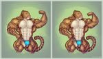  2013 abs anthro areola benji_(character) bulge clothed clothing clouded_leopard ear_piercing eyes_closed feline flexing hyper hyper_muscles mainlion male mammal markings muscular muscular_male nipples partially_clothed pecs piercing simple_background speedo swimsuit tattoo thick_thighs tongue tongue_out topless 