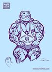  2015 abs anthro areola benji_(character) bulge clothing clouded_leopard ear_piercing eyes_closed feline hyper hyper_muscles mainlion male mammal muscular muscular_male nipples pecs piercing shirt shorts simple_background sketch smug solo tank_top thick_thighs 
