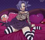  1girl blue_hair breasts character_request eyepatch large_breasts red_eyes skullgirls symbol-shaped_pupils tagme thighhighs thighs underboob valentine_(skullgirls) 