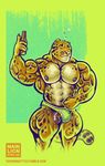  2015 abs alcohol anthro areola armpit_hair beer benji_(character) beverage clothing clouded_leopard drunk ear_piercing eyes_closed feline hyper hyper_muscles mainlion male mammal muscular muscular_male nipples pecs penis piercing simple_background solo tattoo thick_thighs underwear wardrobe_malfunction 