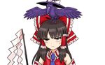  &gt;:( animal animal_on_head animalization annoyed ascot bird bird_on_head black_hat blue_neckwear bow brown_eyes brown_hair crow detached_sleeves frilled_bow frilled_shirt_collar frills frown gohei hair_bow hair_tubes hakurei_reimu hat hat_bow kirisame_marisa kirisame_marisa_(crow) long_hair looking_to_the_side meimaru_inuchiyo on_head red_bow red_shirt shirt sidelocks simple_background sweatdrop touhou v-shaped_eyebrows white_background white_bow witch_hat 