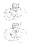  2015 anthro areola beverage clothing coffee eyewear feline flexing glasses herc_the_liger hybrid hyper hyper_muscles liger lion mainlion male mammal markings muscular muscular_male nipples nude pecs shirt simple_background sketch solo surprise tiger torn_clothing 