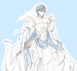  blue_eyes blue_hair bridal_veil bride bride_(fire_emblem) cosplay crossdressing dress fire_emblem fire_emblem:_kakusei fire_emblem_heroes krom looking_at_viewer lucina lucina_(cosplay) male_focus protected_link s_upernova solo veil wedding_dress 