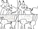  &lt;3 2017 anthro black_and_white canine comic dialogue disney duo english_text female fox judy_hopps kissing lagomorph male mammal monochrome nick_wilde rabbit simple_background speech_bubble text the_weaver what zootopia 