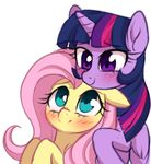  2017 blush duo equine eyelashes feathered_wings feathers female feral floppy_ears fluttershy_(mlp) friendship_is_magic hair horn long_hair mammal momomistress multicolored_hair my_little_pony pink_hair purple_eyes purple_feathers simple_background smile teal_eyes twilight_sparkle_(mlp) white_background winged_unicorn wings 